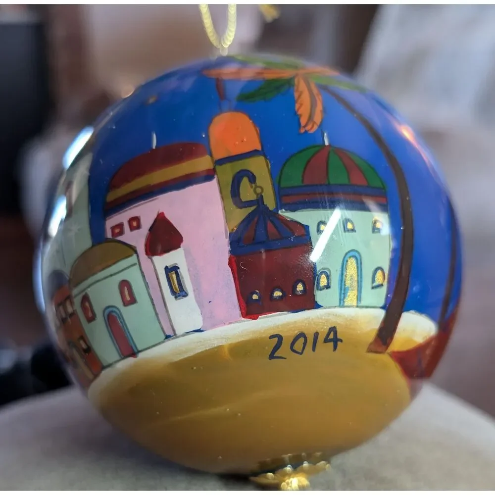 Pier 1 One Nativity Christmas Ornament 2014 Blue Hand Painted